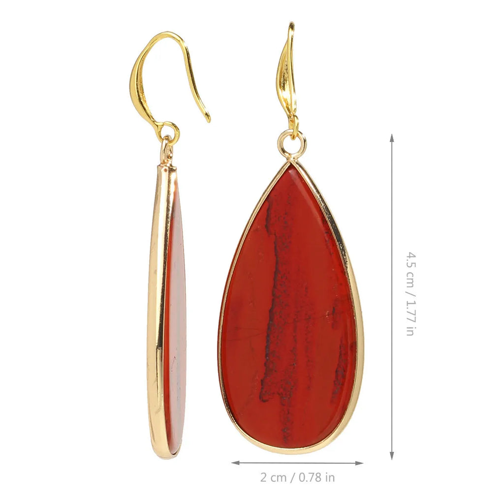 Vintage long drop earrings made of stone in Tigereye, Amethyst, Pink Crystal, Redstone, or Turquoise.