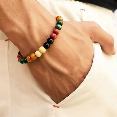 Natural stone bead bracelet in ethnic style with 18cm length for men and women
