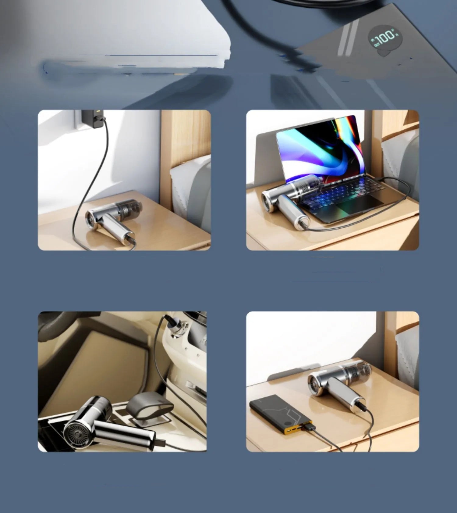 Wireless handheld car vacuum cleaner with brush attachment and Type-C charging cable