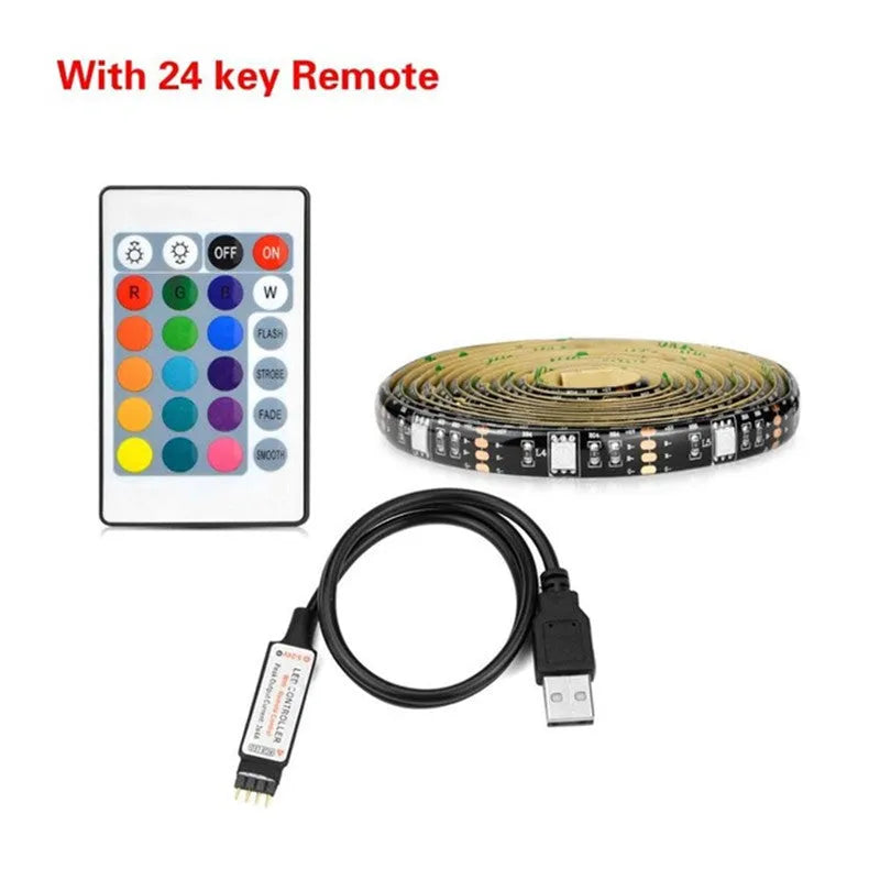 Flexible LED strip lighting with 30 beads per metre showing adhesive backing and cut points