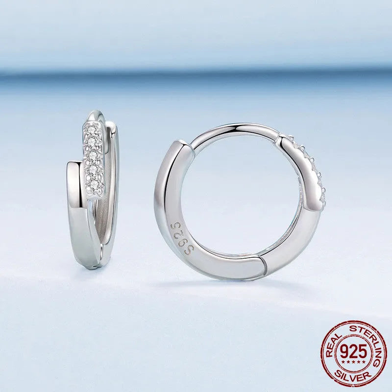 S925 sterling silver lines interlaced ear clip with refined zircon geometric shape for women simple style