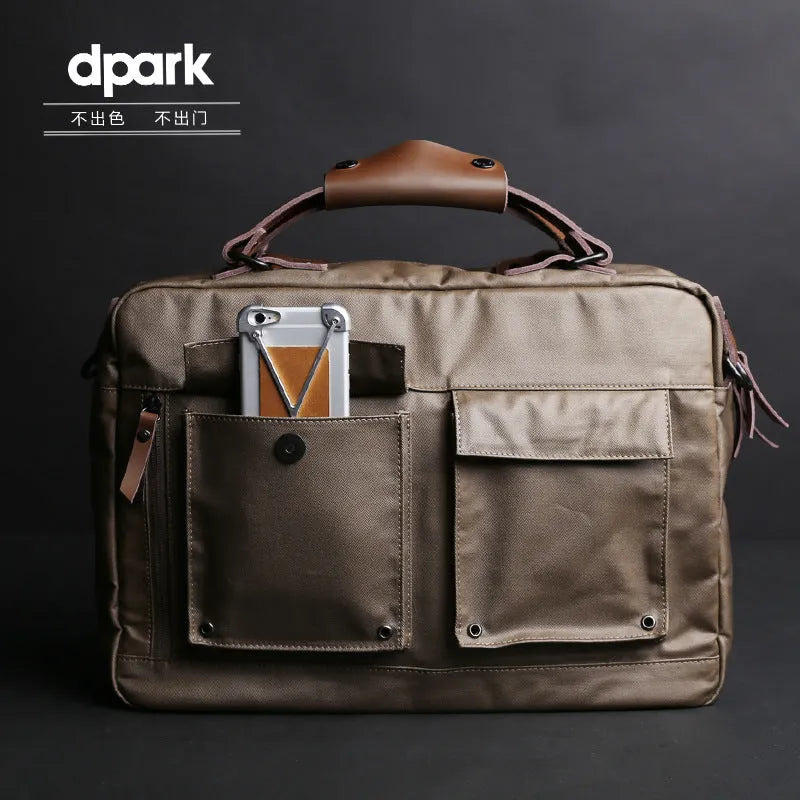 Dpark single shoulder laptop bag in black, brown, or khaki for 14 or 15 inch laptops
