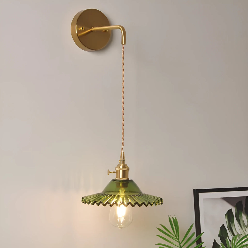 Brass lotus wall lamp with glass shade in six colour options