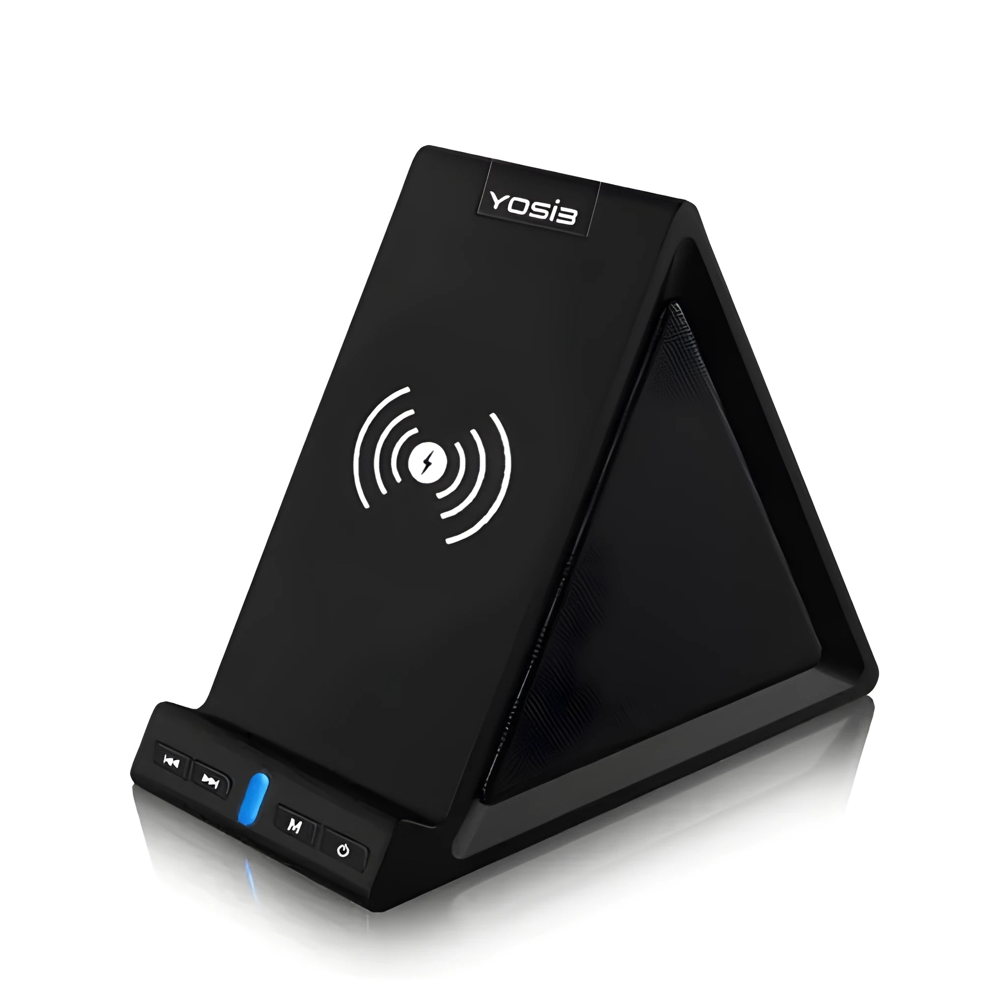 Black multifunctional Bluetooth speaker with integrated phone stand and 2000mAh power bank