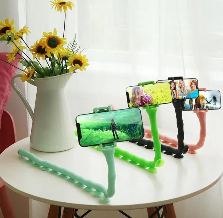 Lazy Bracket flexible mobile phone holder with 62cm rubber arm and suction cup base in black colour