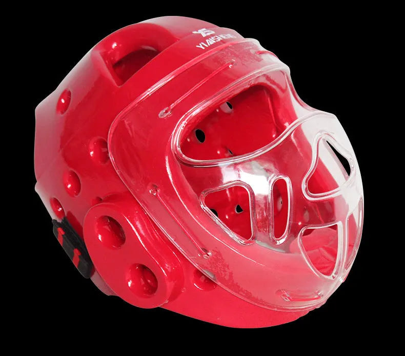 Karate helmet protective equipment for boxing in white, blue and red colour options