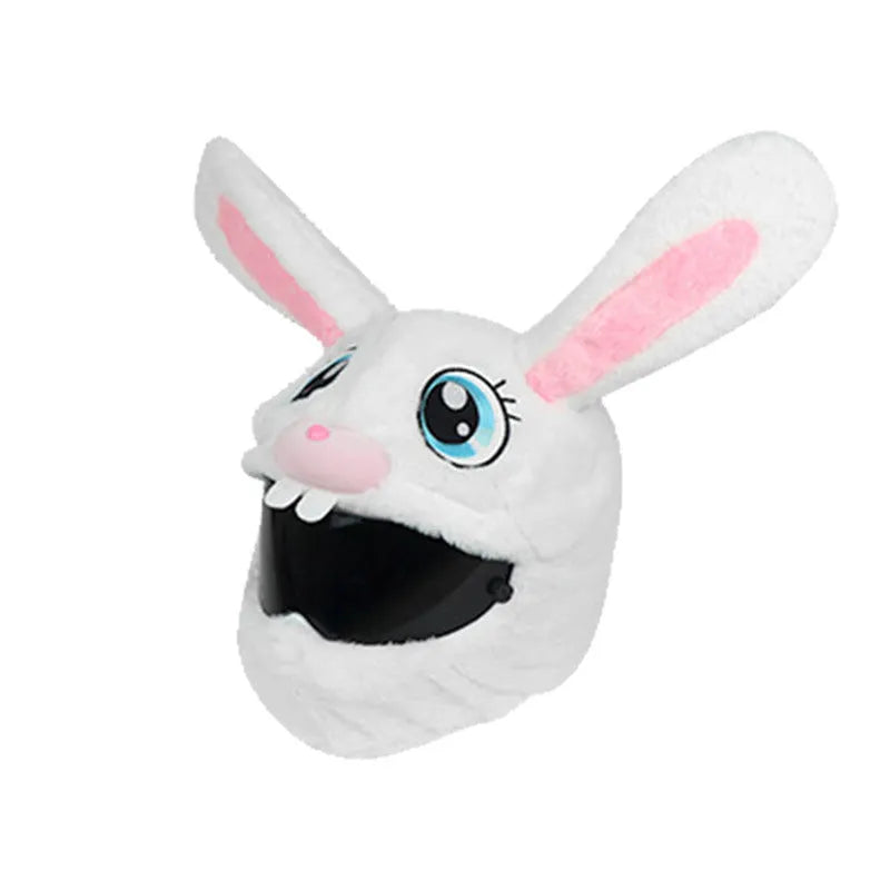 White rabbit head helmet cover for electric motorcycles with plush needle detailing