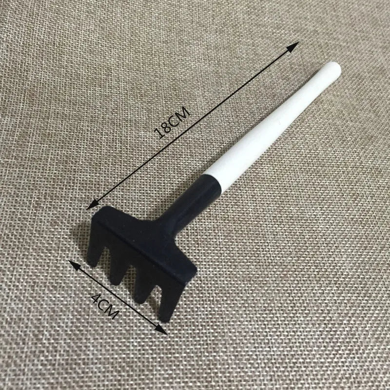 Succulent gardening tool set showing watering can, tweezers, mini shovel and brush for small plant care
