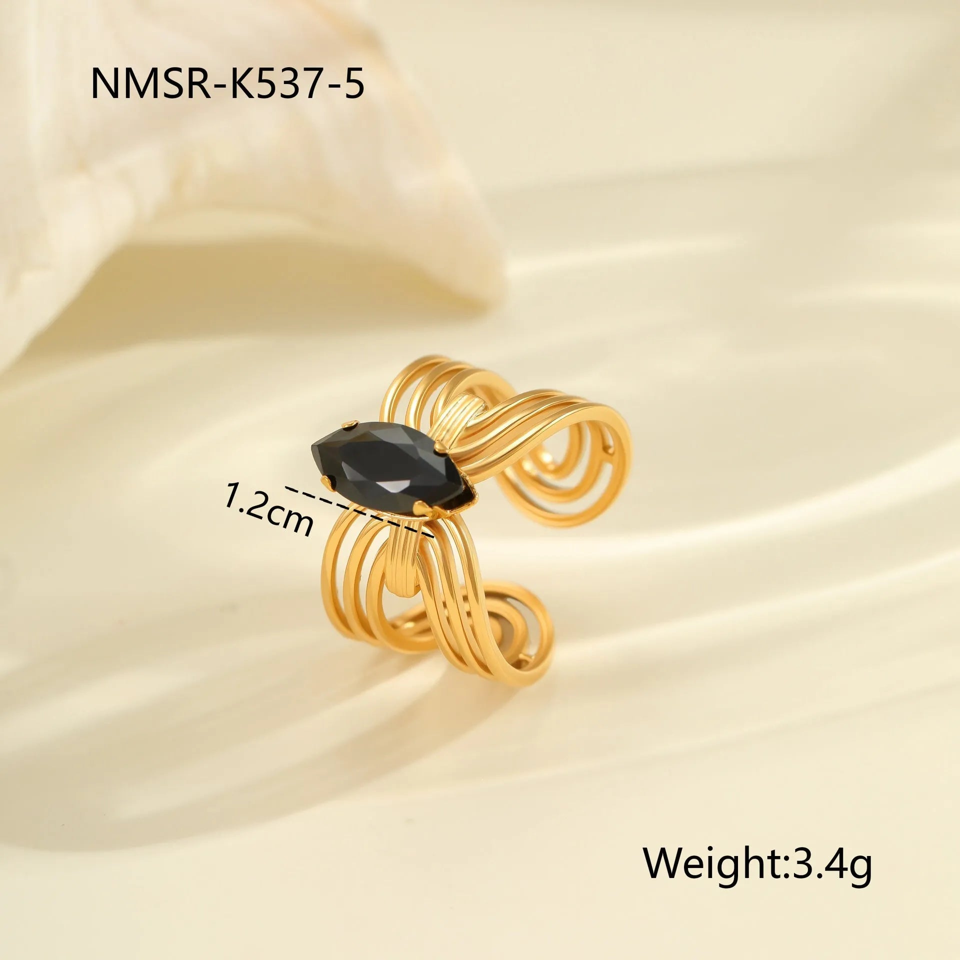 Geometric stainless steel ring for women with zircon detail and open adjustable design.