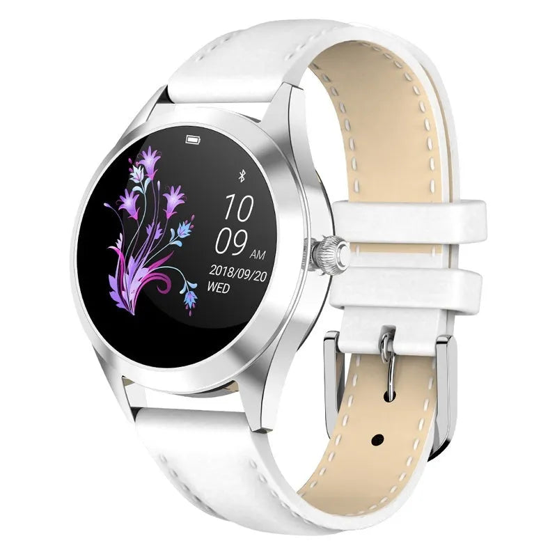 Women's sports smartwatch with heart rate monitoring on wrist showing black colour option