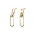 Geometric sterling silver tone hoop earrings for women with a ring and line design.