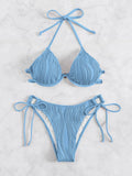 Women's apricot coloured bikini swimsuit with underwire support on a mannequin.