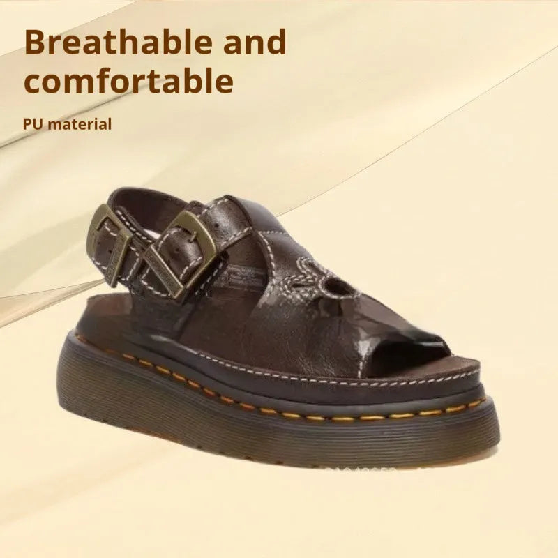 Men's black embroidered floral beach sandals with flat heel, showing PU upper material