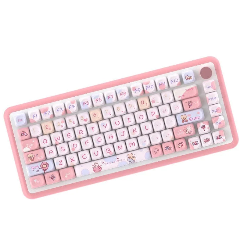 Sweet Cotton Candy pastel pink mechanical keyboard keycaps set with double-shot legends
