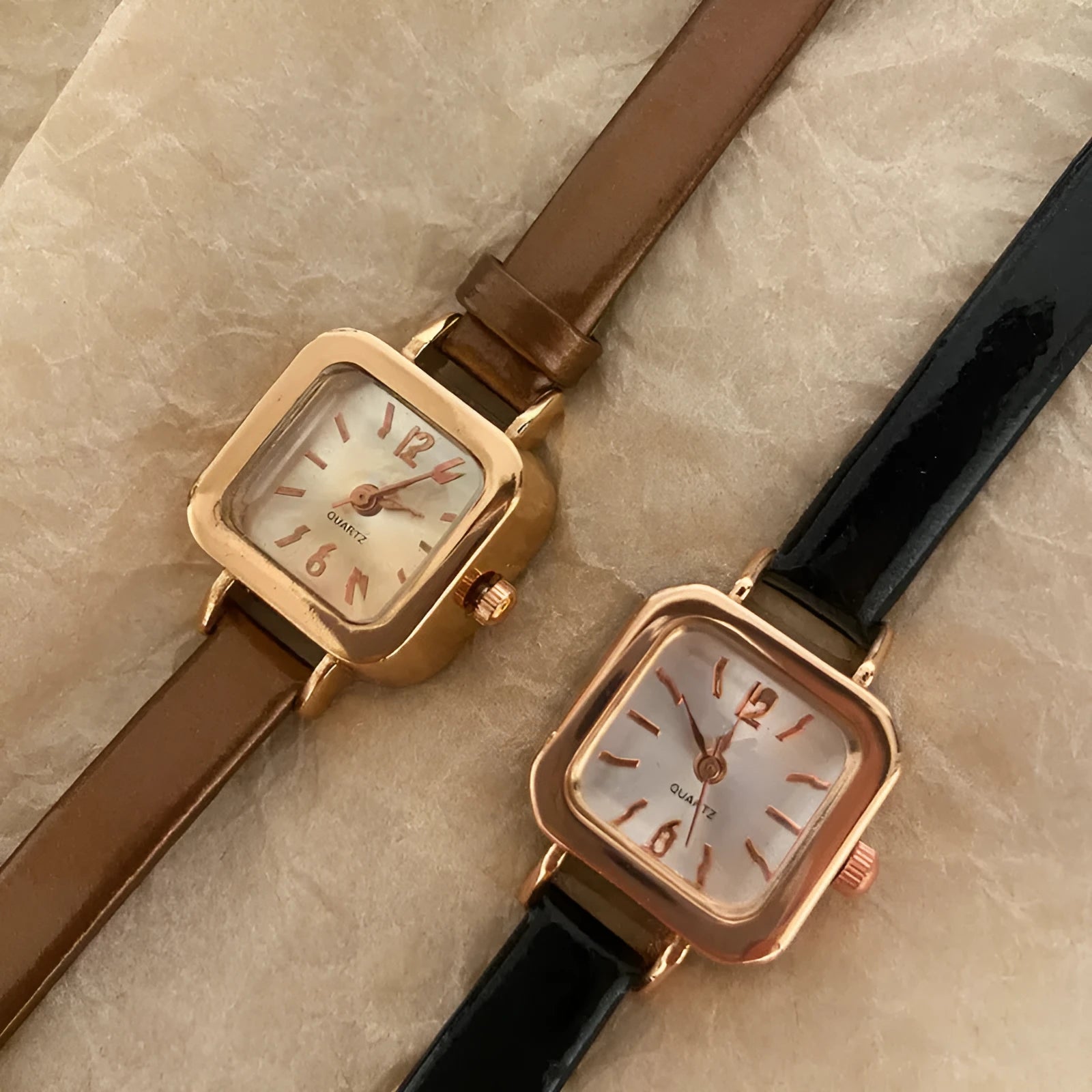 Retro-inspired alloy fashion watch for women with 10mm thickness in black white pink brown colours