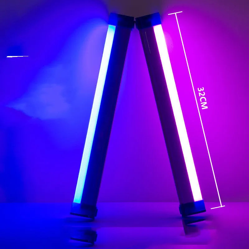 Blue and purple rechargeable LED tube night light with USB cable and dimmable switch.