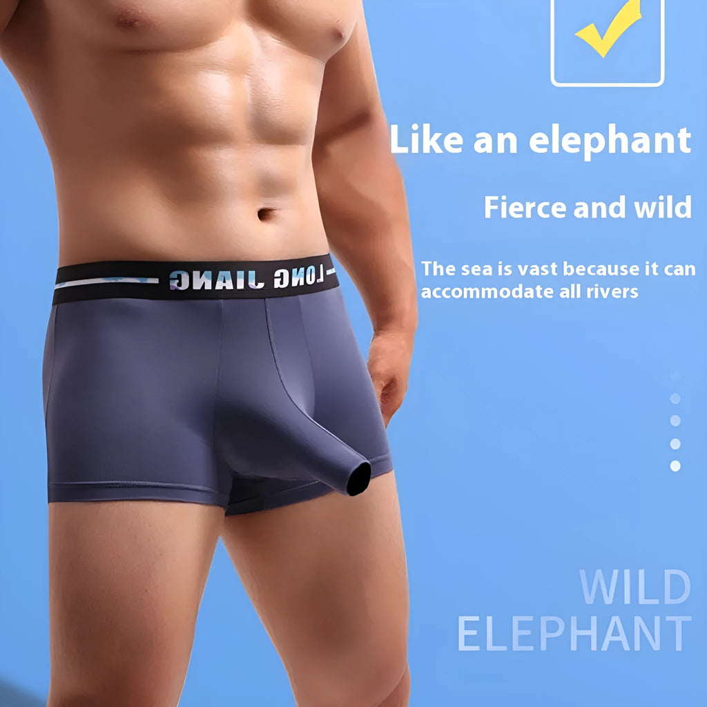 Men's ice silk trunk open boxer shorts in mid-waist cut, shown in Army Green colour