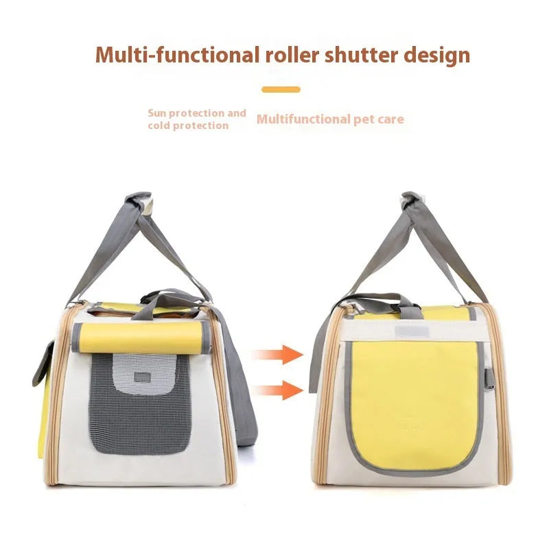 Large foldable canvas pet shoulder bag in black, green, or yellow colour options