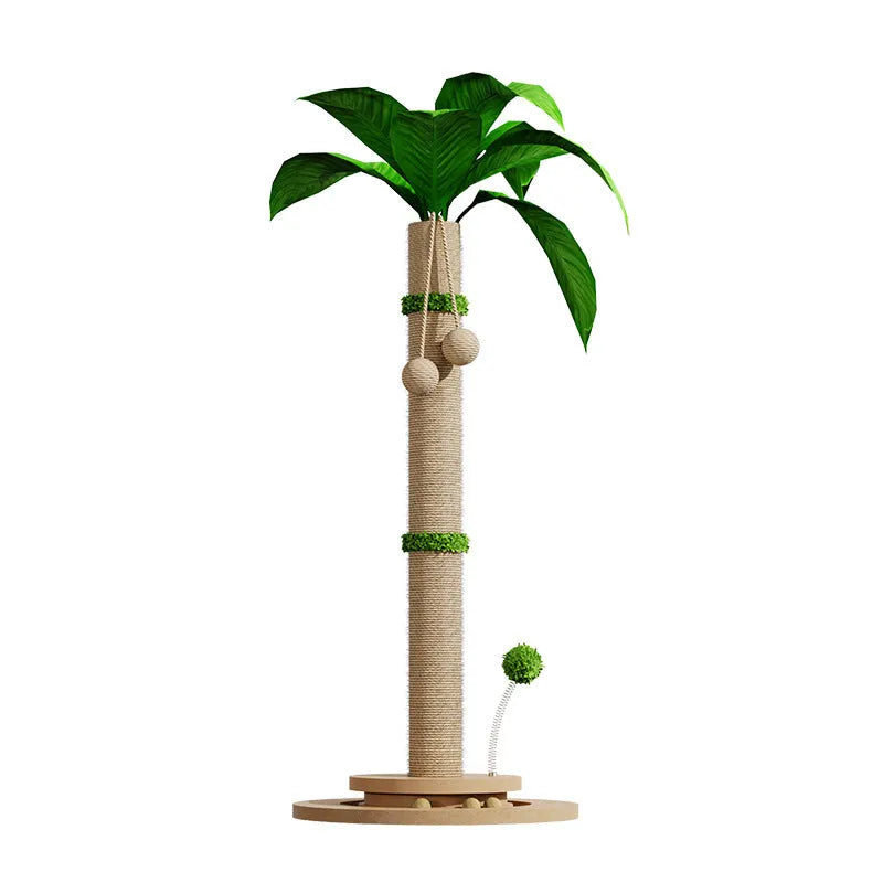 Canna-coloured cat climbing frame with hemp rope scratch posts and density board construction.