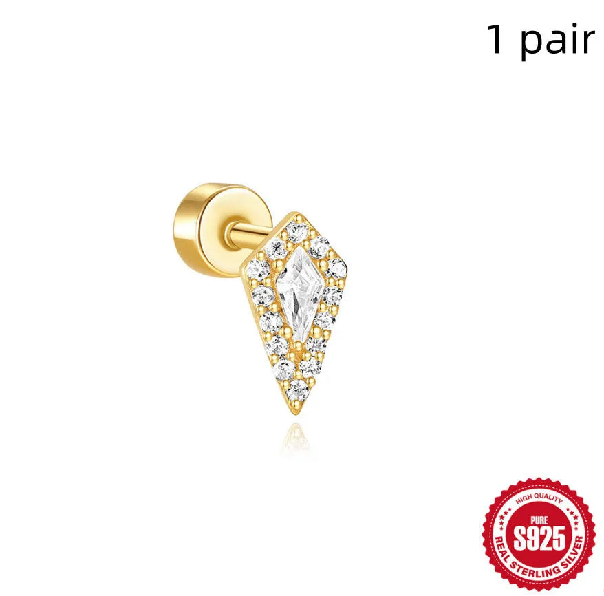 S925 sterling silver ear bone stud with flat column thread in one of twelve gold electroplated colour options.