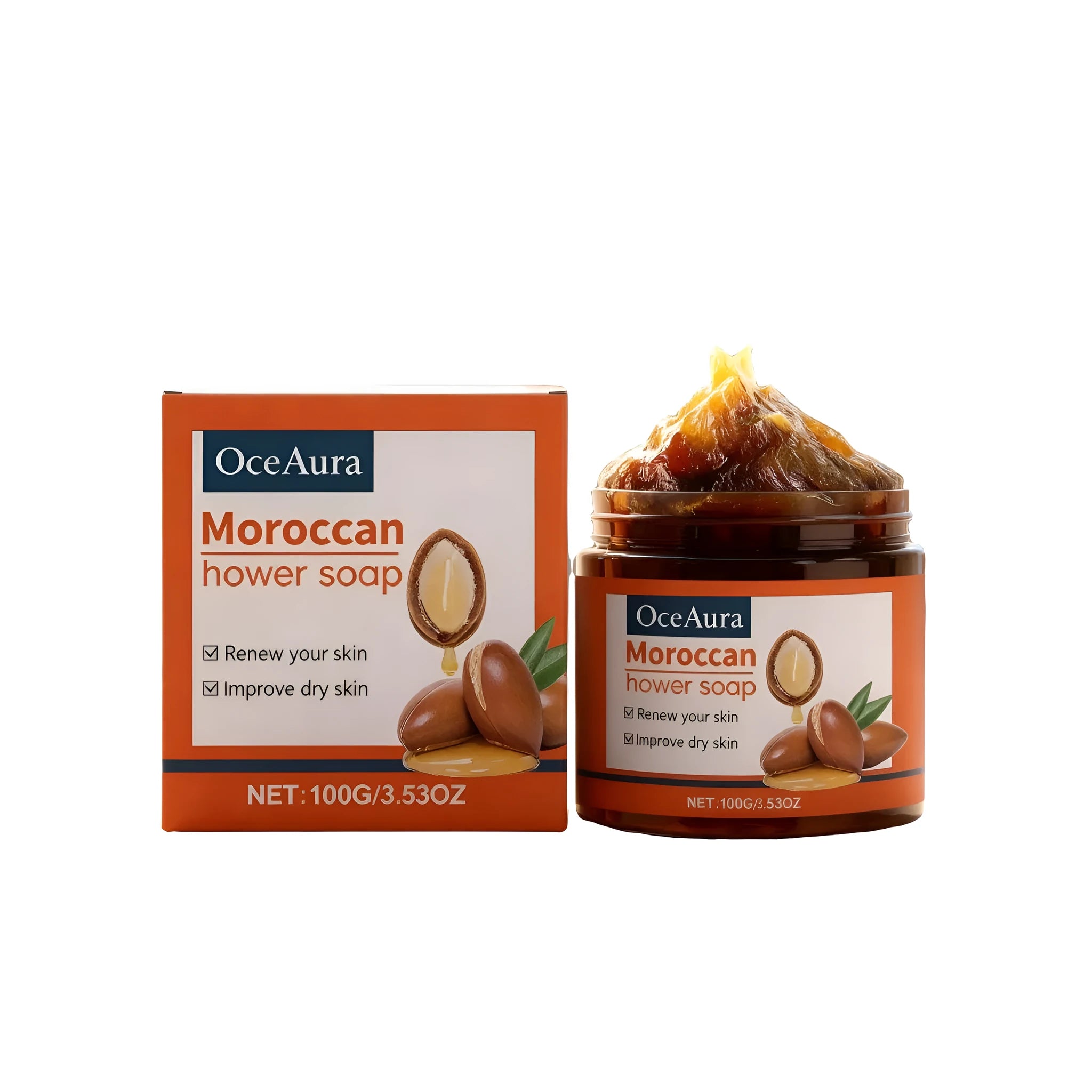 Moroccan Bath Soap Cream 100g container with argan oil and olive oil body wash