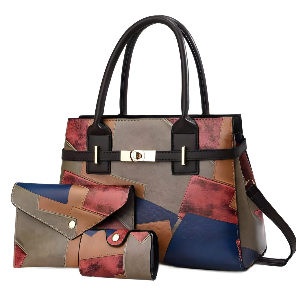 Women's large capacity PU crossbody shoulder bag horizontal shape with stitching and patchwork in Style 1 colour
