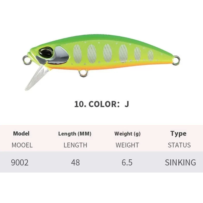 Japanese submerged mino fishing lure 48mm length for mandarin fish and snakehead in multiple colour options
