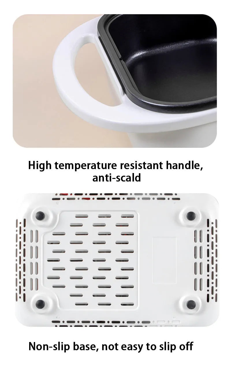 White or green household electric hot pot with 1300W power rating for 2-3 person capacity