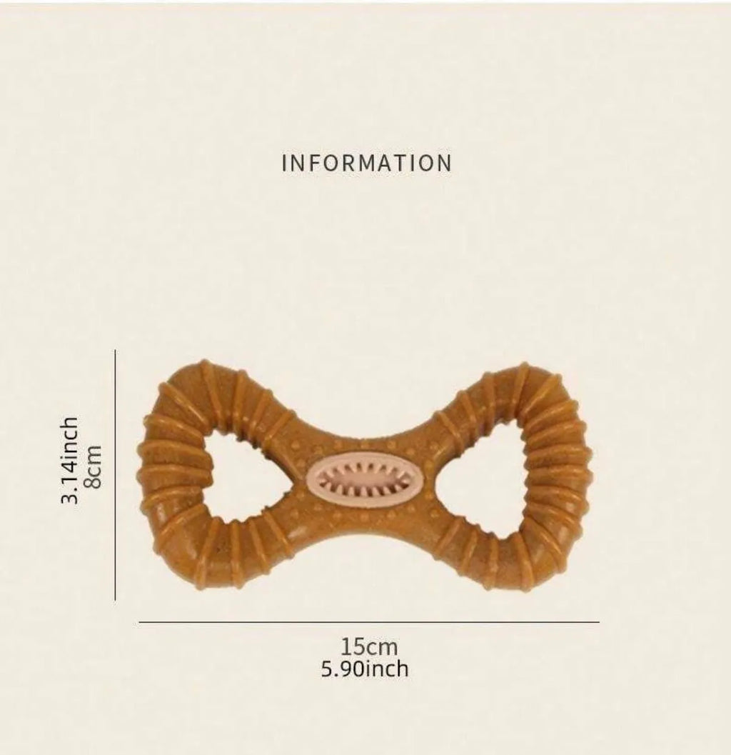 Two nylon dog chew bones showing 8 shape and Y shape designs for teeth cleaning