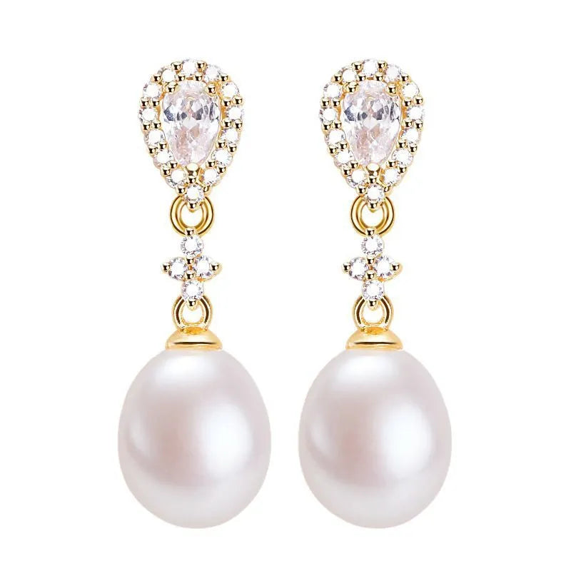Gold alloy ear studs with micro-inlaid zircon and artificial gemstone in flat circle shape