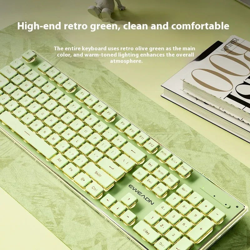 Prewalker V3 mute keyboard and mouse set in Retro Green colour on a desk.