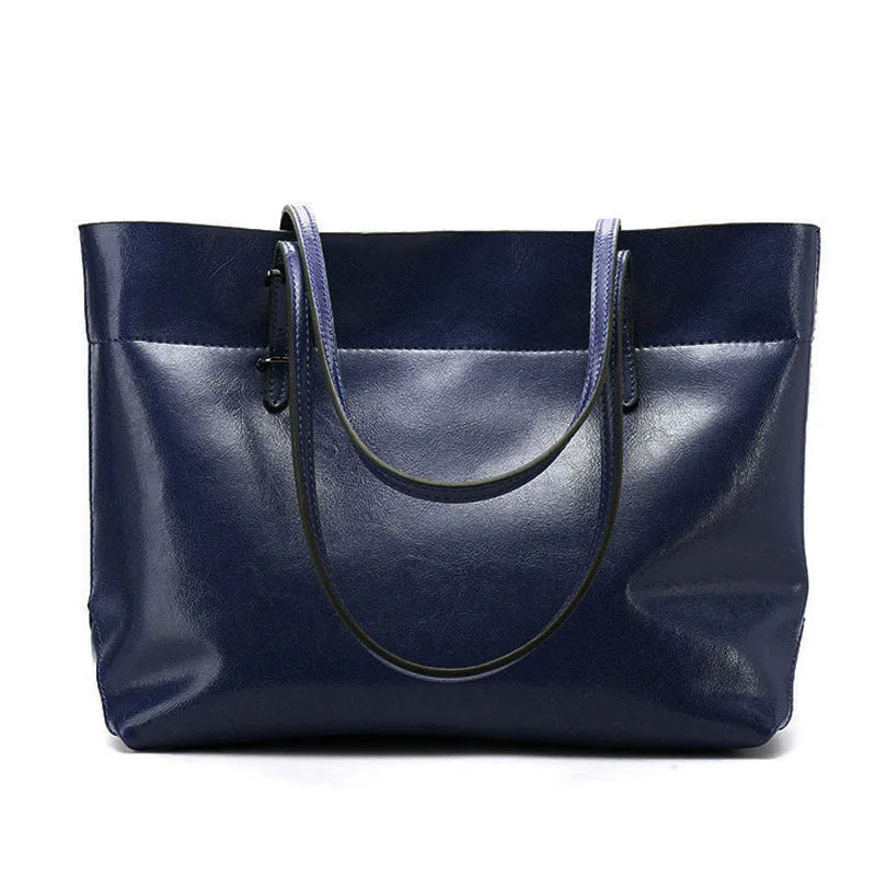 Casual wax cowhide leather ladies crossbody handbag shown in a choice of colours including black, brown, and rose red.