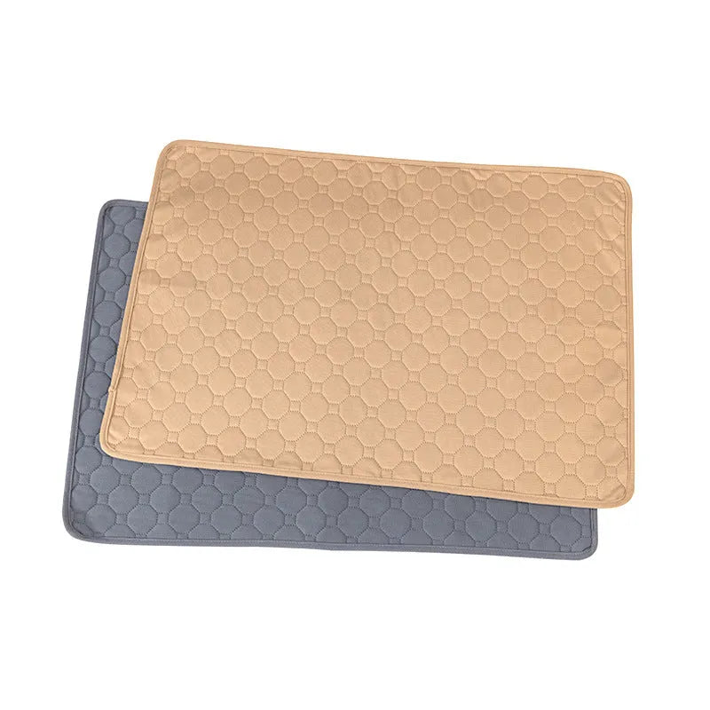 Washable dog pee pads in grey and khaki colours measuring 18 by 24 inches