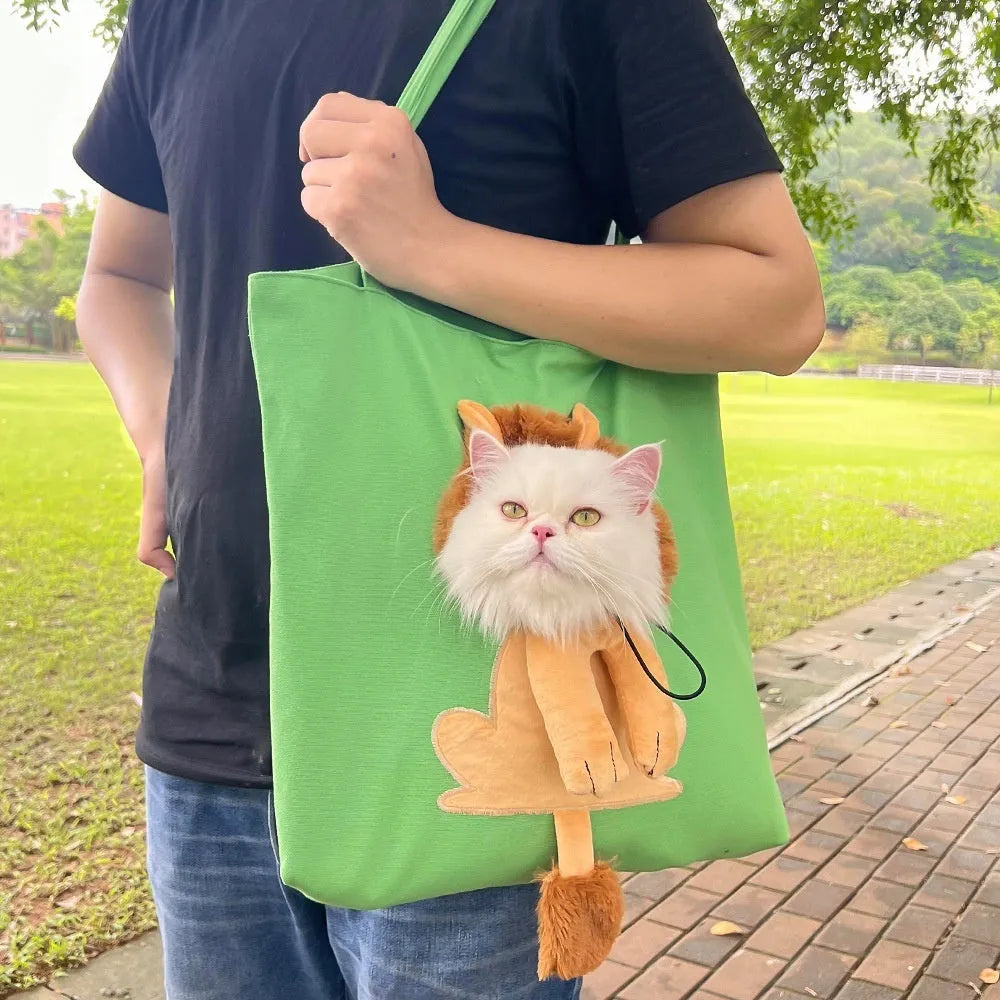 Soft canvas pet shoulder carrier bag with cartoon print for small dog or cat