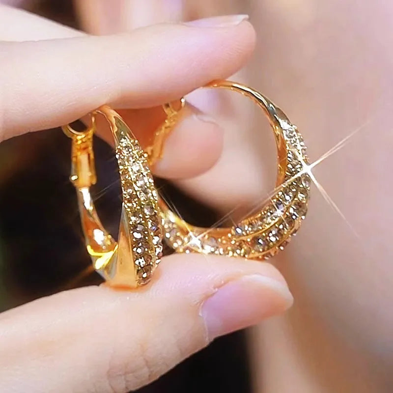 Alloy Hoop Earrings with Electroplated Finish Geometric Shape F247-A Large Hoop Earrings for Women Delicate Personality Ornament Statement Jewellery Pair