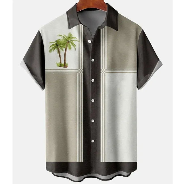 Men's slim fit floral print beach shirt with 3D digital pattern on polyester fabric