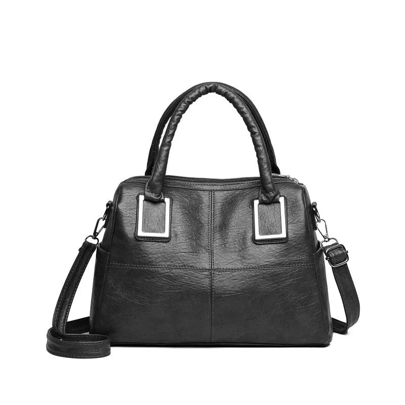 Women's large capacity shoulder bag in horizontal square shape with internal phone pocket and document compartment