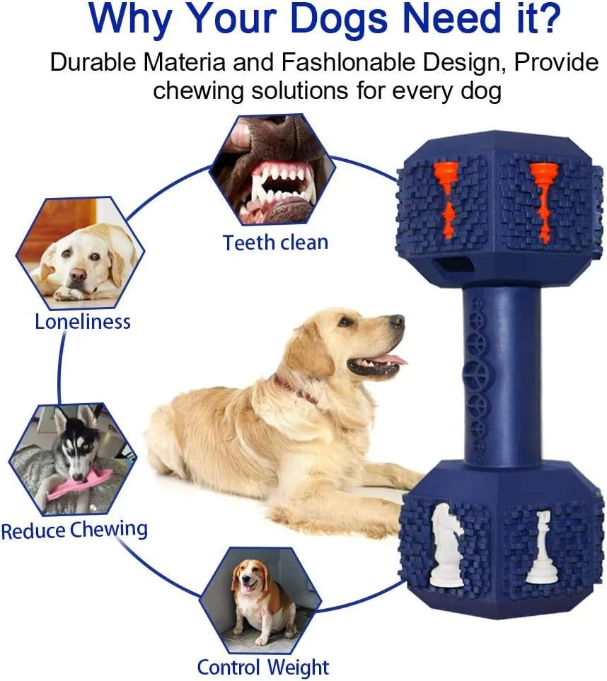 Natural rubber dog chew toy with hollow dumbbell design and textured surface for dental care