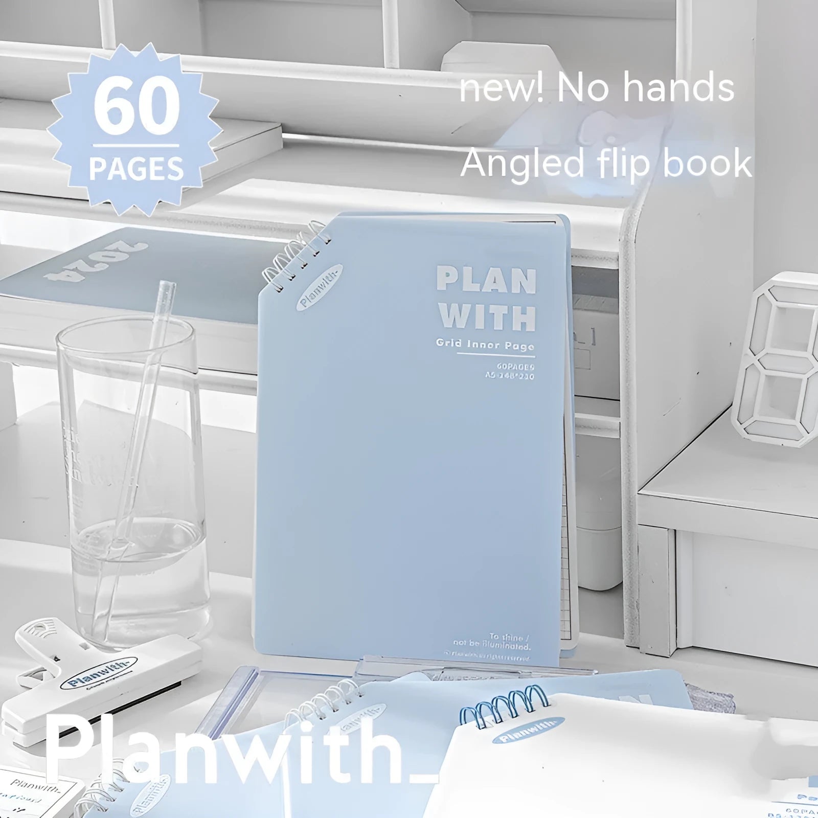 Artsy Ins Style student draft notebook in A5 size with a blue plaid cover, showing oblique angle design.