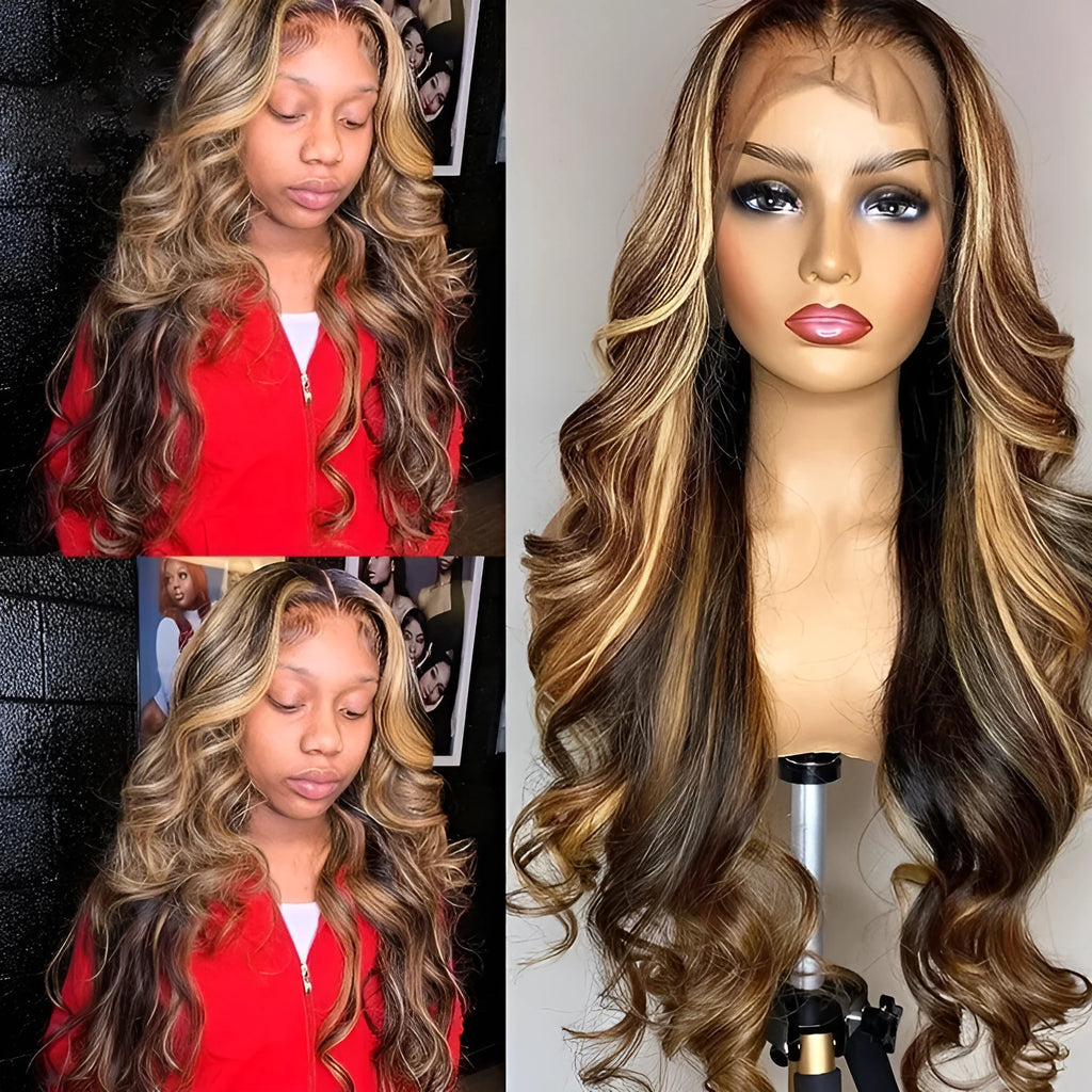 Front lace long curly wig in 134 gradient colour, black or piano option, with side bangs