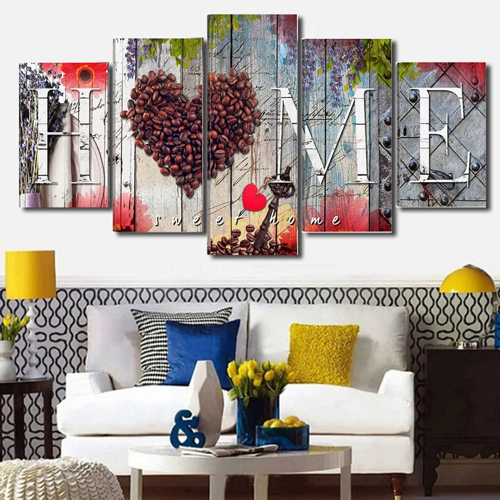 Set of five red oil painting decoration boards for wall art in S or M size configurations