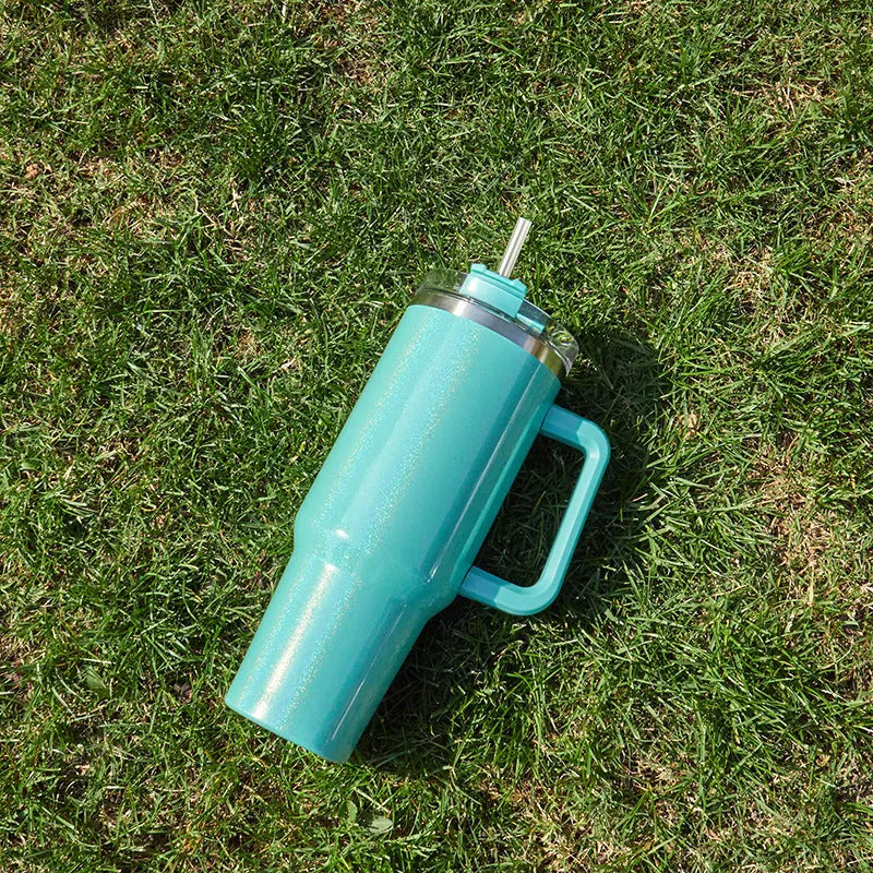 Large stainless steel vacuum insulation cup in rainbow gradient colour with 27.5cm height