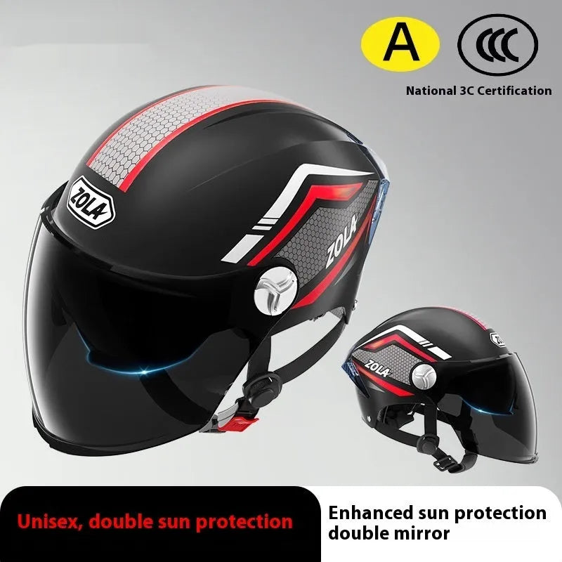 Children's 3C certified battery motorcycle half helmet in various colour options with mirror finishes