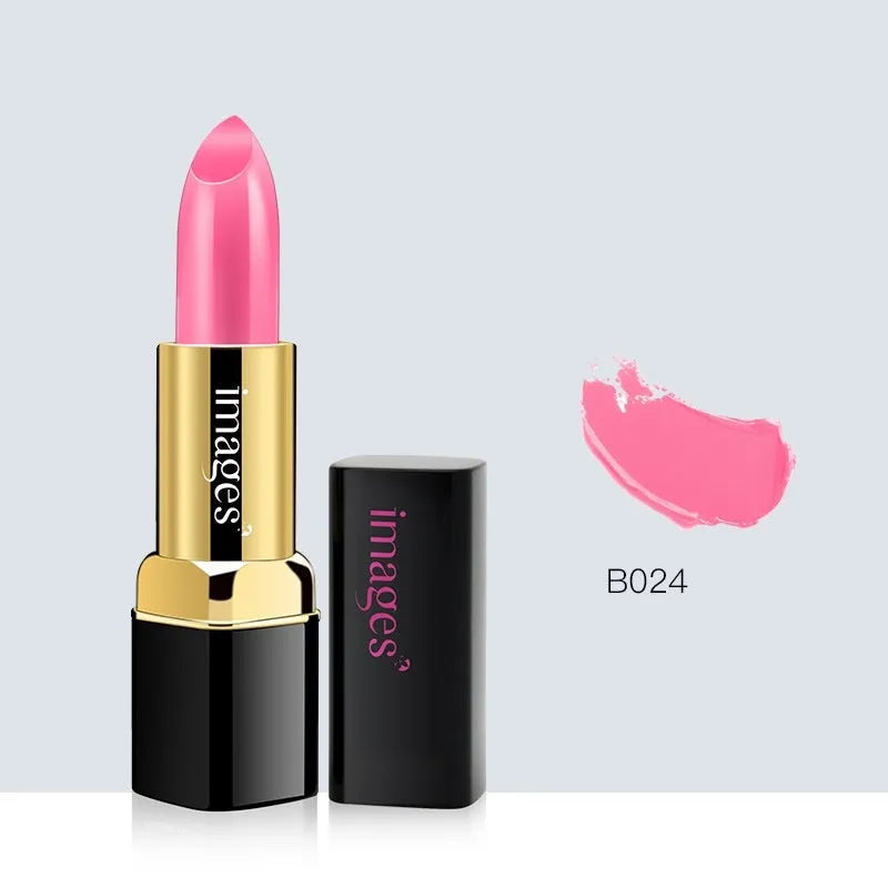 Lipstick lip gloss hybrid stick in 10 colours including coral red and baby pink, 3.8g net weight.