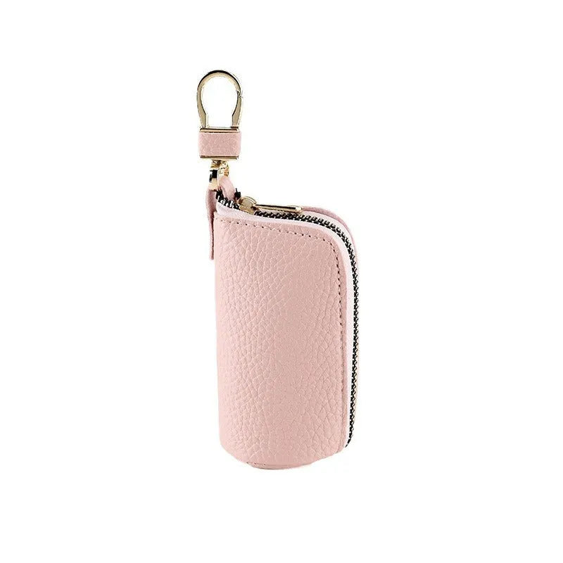 Black PU leather zipper key case showing expansion storage capacity