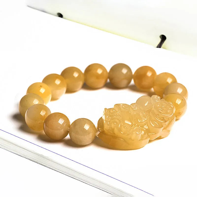 Carved Jinsi Jade money bracelet showing golden thread detail, displayed in large and small size options.