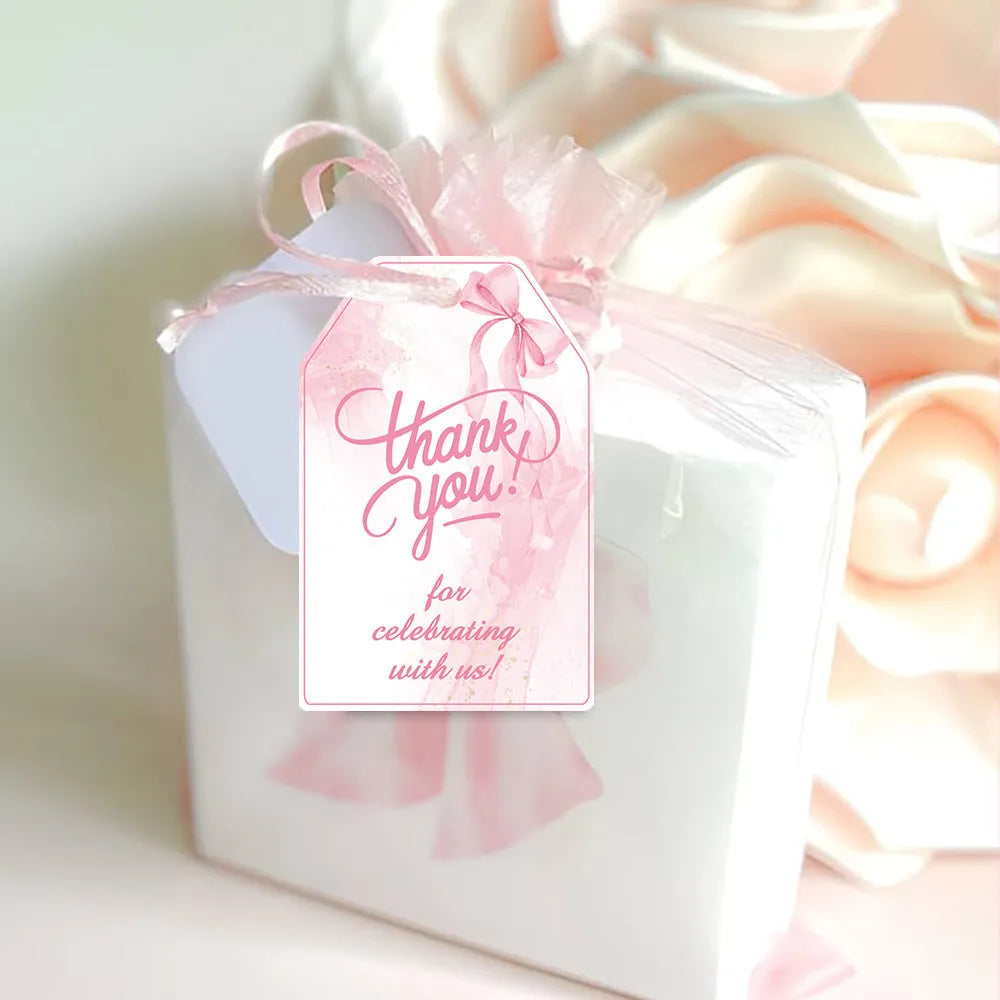 Birthday party theme gift label tags set with three design styles and hemp rope for present decoration