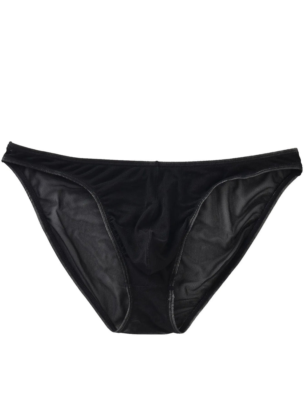 Men's black ice silk low-waist triangle briefs on a white background