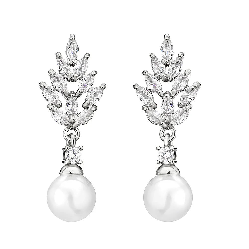 Geometric floral earrings with micro inlaid zircon in three plating options