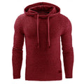 Men's black hoodie sweater made from cotton and polyester blend fabric.